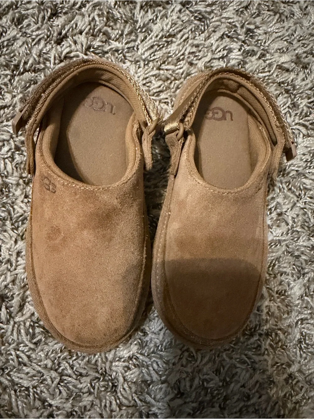 UGG Kids Brown Suede Hook-and-Loop Moccasin Shoes